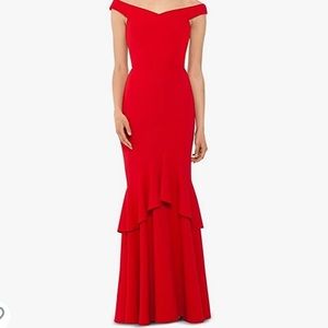 Red Betsy & Adam ruffle evening gown dress